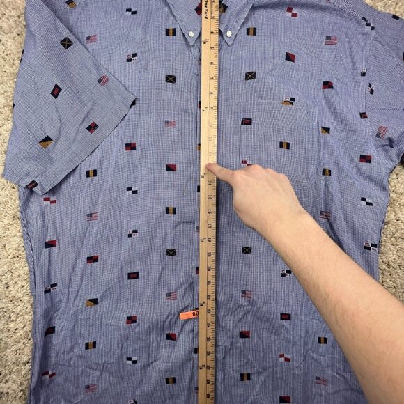 CHAPS Ralph Lauren Shirt Large Blue Check Button Up S/S Travel Countries Flags - Picture 3 of 9